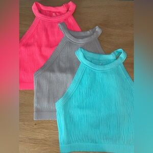 Aerie Ribbed Halter Racerback Crop Tank (set of 3) - Women’s Size M